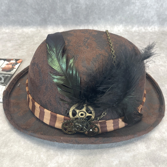 Steampunk Derby Hat & Pin Adult Costume Accessories Halloween Cosplay Dress Up - Picture 4 of 7